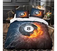 eau de feu de la boule de billard 3D Imprimé Drap de couette 3 pièces Microfibre éclair caché style d'action dynamique Housse de couette 2 taies entretien facile adultes couples Single (135x200cm)
