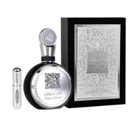 Eau de Parfum Fakhar pour Homme Noir 100ML, Parfum Arabe pour Homme de Longue Durée, Importé de Dubaï, Comprend un Vaporisateur Rechargeable 5ML (Noir)