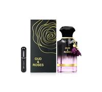 Eau de parfum Oud & Roses 60 ml, parfum arabe unisexe de longue durée, avec atomiseur rechargeable 5 ml, parfum rose orientale avec bois nobles et ambre (Oud & Roses)