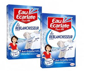 EAU ÉCARLATE Le Reblanchisseur - Ravive et Préserve le Blanc - Anti-Grisaille & Détachant - Convient à Tous les Textiles Blancs - Boîte 500 g - Lot de 2