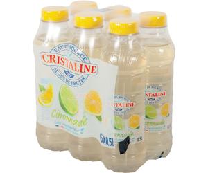 Eau plate aromatisée CRISTALINE parfum citron, lot de 6 bouteilles de 50 cl