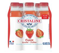 Eau plate aromatisée CRISTALINE parfum fraise, lot de 6 bouteilles de 50 cl