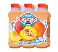 Eau plate aromatisée CRISTALINE parfum pêche, lot de 6 bouteilles de 50 cl