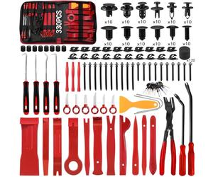 Eaukar 330 PCS Outils de démontage de voiture, Auto démontage de Garnitures pour Panneau Outil Automobile de Suppression de Radio Garniture Intérieure Outils avec Rivet Clips Plastique Tableau (Rouge)