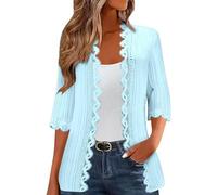 Eauptffy Cardigan léger pour femme - Manches 3/4 - Élégant - Couleur unie - Manteau en tricot fin ouvert à l'avant - Décontracté - Confortable - Veste d'automne - Veste de mi-saison, P Bleu 1, L