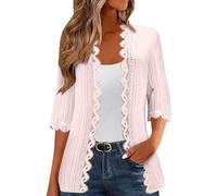 Eauptffy Cardigan léger pour femme - Manches 3/4 - Élégant - Couleur unie - Manteau en tricot fin ouvert à l'avant - Décontracté - Confortable - Veste d'automne - Veste de mi-saison, P Rouge 2, S