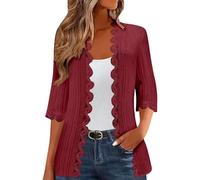 Eauptffy Cardigan léger pour femme - Manches 3/4 - Élégant - Couleur unie - Manteau en tricot fin - Ouvert à l'avant - Décontracté - Confortable - Veste d'automne - Veste de mi-saison, P Rot3, XXL