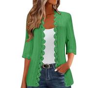 Eauptffy Cardigan léger pour femme - Manches 3/4 - Élégant - Couleur unie - Manteau en tricot fin ouvert à l'avant - Décontracté - Confortable - Veste d'automne - Veste de mi-saison, P Vert 2, M