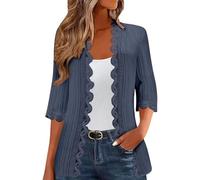 Eauptffy Cardigan léger pour femme - Manches 3/4 - Élégant - Couleur unie - Manteau en tricot fin - Ouvert à l'avant - Décontracté - Confortable - Veste d'automne - Veste de mi-saison, P bleu marine