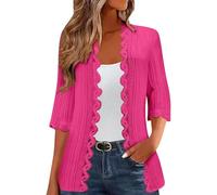 Eauptffy Cardigan léger pour femme - Manches 3/4 - Élégant - Couleur unie - Manteau en tricot fin ouvert à l'avant - Décontracté - Confortable - Veste d'automne - Veste de mi-saison, P Rouge 1, XL