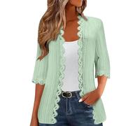 Eauptffy Cardigan léger pour femme - Manches 3/4 - Élégant - Couleur unie - Manteau en tricot fin - Ouvert à l'avant - Décontracté - Confortable - Veste d'automne - Veste de mi-saison, P vert clair