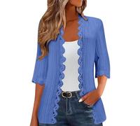Eauptffy Cardigan léger pour femme - Manches 3/4 - Élégant - Couleur unie - Manteau en tricot fin - Ouvert à l'avant - Décontracté - Confortable - Veste d'automne - Veste de mi-saison, P Bleu 2, XXL