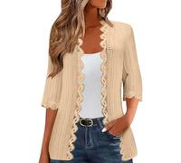 Eauptffy Cardigan léger pour femme - Manches 3/4 - Élégant - Couleur unie - Manteau en tricot fin ouvert à l'avant - Décontracté - Confortable - Veste d'automne - Veste de mi-saison, P jaune., M