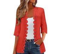 Eauptffy Cardigan léger pour femme - Manches 3/4 - Élégant - Couleur unie - Manteau en tricot fin - Ouvert à l'avant - Décontracté - Confortable - Veste d'automne - Veste de mi-saison, P Rouge 4, S