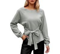 Eauptffy Chemise de tous les jours pour femme Automne Hiver Décontracté Manches longues Couleur unie Col rond Haut confortable Matière douce Décontractée Chaud Tricot élégant décontracté Sportif