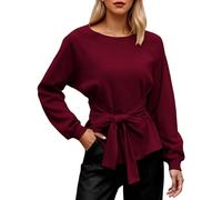 Eauptffy Chemise de tous les jours pour femme Automne Hiver Décontracté Manches longues Couleur unie Col rond Haut confortable Matière douce Décontractée Chaud Tricot élégant décontracté Sportif