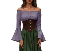Eauptffy Chemisier médiéval pour femme - Vintage - Épaules dénudées - Élégant - Manches chauve-souris - T-shirt à manches longues - Chemisier Renaissance - Rétro - Épaules dénudées - Gothique