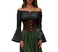 Eauptffy Chemisier médiéval pour femme - Vintage - Épaules dénudées - Élégant - Manches chauve-souris - T-shirt à manches longues - Chemisier Renaissance - Rétro - Épaules dénudées - Gothique