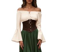Eauptffy Chemisier médiéval pour femme - Vintage - Épaules dénudées - Élégant - Manches chauve-souris - T-shirt à manches longues - Chemisier Renaissance - Rétro - Épaules dénudées - Gothique