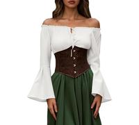 Eauptffy Chemisier médiéval pour femme - Vintage - Épaules dénudées - Élégant - Manches chauve-souris - T-shirt à manches longues - Chemisier Renaissance - Rétro - Épaules dénudées - Gothique