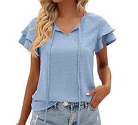 Eauptffy Chemisiers Femmes Élégants Chemise À Lacets À Col Ras du Cou en Mousseline avec Boules De Poils Chemisier Femme Sexy Chic Hauts Tunique Blouse Devant Plissé Tops
