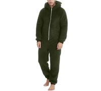 Eauptffy Combinaison d'hiver chaude en peluche pour homme - Combinaison une pièce - Avec fermeture éclair - Confortable et amusant - Avec poches et capuche - Pyjama en polaire teddy, O Armée Vert, XL