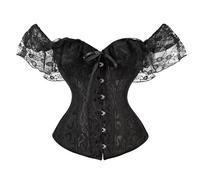 Eauptffy Corset complet pour femme, corset avec jupe pour femme, corset surpoitrine avec laçage en satin corset vintage en dentelle rétro, Noir , M