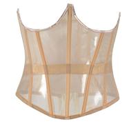 Eauptffy Corset papillon pour femme avec lacets, bustier, crop top, sans manches, en maille transparente, bustier, sexy, ventre nu, O beige., XL
