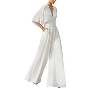 Eauptffy Femmes Combinaison Ete Jumpsuit Col V Manche Courte Pantalon Large À Manches Longues Et Taille Haute Combinaison Pyjama Adulte Femme Casual Chic Jumpsuits Taille Haute Col V Short Rompers