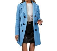 Eauptffy Manteaux en laine pour femmes Automne Hiver Long Manteau en laine à double filet Veste Équipement de doublure Haut confortable Motif festif T-shirts Pull sportif, O bleu clair, 4XL