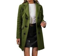 Eauptffy Manteaux en laine pour femmes Automne Hiver Long Manteau en laine à double filet Veste Équipement de doublure Haut confortable Motif festif T-shirts Pull sportif, O Armée Vert, XL