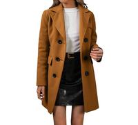 Eauptffy Manteaux en laine pour femmes Automne Hiver Long Manteau en laine à double filet Veste Équipement de doublure Haut confortable Motif festif T-shirts Pull sportif, O Marron., L