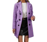 Eauptffy Manteaux en laine pour femmes Automne Hiver Long Manteau en laine à double filet Veste Équipement de doublure Haut confortable Motif festif T-shirts Pull sportif, O violet clair, 5XL