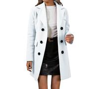 Eauptffy Manteaux en laine pour femmes Automne Hiver Long Manteau en laine à double filet Veste Équipement de doublure Haut confortable Motif festif T-shirts Pull sportif, O blanc., M