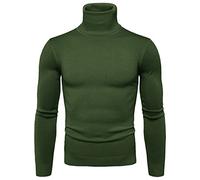 Eauptffy Pull à col roulé pour homme - Col roulé - Manches longues - Tricot fin - Élastique - Couleur unie - Automne - Hiver - Sous-pull à manches longues - Pull à col roulé, O Vert., M
