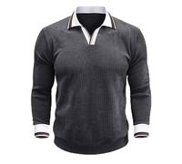 Eauptffy Pull en tricot fin pour homme - Pull d'hiver - Col en V - Chemise en velours côtelé épais - Chaud - Loisirs - Chemise à manches longues - Couleur unie - Col polo - Coupe droite, O gris., S