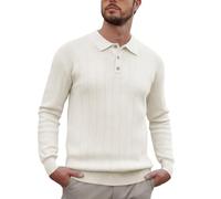 Eauptffy Pull en tricot pour homme - Couleur unie - Manches longues - Polo en tricot uni - Décontracté - Avec boutons - Élégant manteau en tricot fin - Pull de travail, O beige., L
