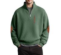 Eauptffy Pull pour homme avec fermeture éclair 1/4 - Pull en tricot gaufré avec poche de poitrine - Sweat-shirt à col roulé - Manches longues - Col roulé - Pull ample - Sport décontracté, O Vert., M