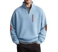 Eauptffy Pull pour homme avec fermeture éclair 1/4 - Pull en tricot gaufré avec poche de poitrine - Sweat-shirt à col roulé - Manches longues - Col roulé - Pull ample - Sport décontracté, O bleu., S