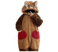 Eauptffy Pyjama à capuche d'hiver pour femme - Pyjama une pièce - Fête de Noël - Vêtement de maison - Jolie chemise de nuit - Combinaison épaisse en polaire douce, O Café., XL