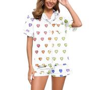 Eauptffy Pyjama en satin pour femme - 2 pièces - Court - Avec boutons - Doux - Décontracté - Manches courtes et pantalon de pyjama - Robe de nuit imprimée - Été