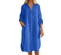 Eauptffy Robe d'été en mousseline pour femme - Manches courtes - Robe de plage respirante - Col en V - Décontractée - Couleur unie - Élégante robe midi - Robe chemise légère et ample - Robe chemise