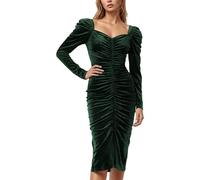 Eauptffy Robe portefeuille moulante pour femme - Mini robe moulante - Robe de soirée plissée élégante - Manches longues - Col en V - Robe en velours - Robe de cocktail sexy - Robe crayon, O Vert., S