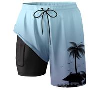 Eauptffy Short de bain 2 en 1 pour homme - Respirant - Confortable - Short de plage - Short d'entraînement classique avec short intérieur - Doublure de compression - Dégradé de couleurs - Vintage