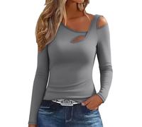 Eauptffy Sous-vêtement pour femme Automne Hiver German Polaire Bas Coupe ajustée Chaud Haut moulant Manches Longues Épaules Ouvertes Sweat-shirt, O blanc., L