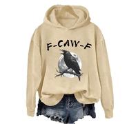 Eauptffy Sweat à capuche avec motif corbeau pour femme - Confortable - Manches longues - Coupe ample - Sweat à capuche Y2K - Pour adolescent - Sport - Coupe ample, O beige., M