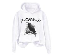 Eauptffy Sweat à capuche avec motif corbeau pour femme - Confortable - Manches longues - Coupe ample - Sweat à capuche Y2K - Pour adolescent - Sport - Coupe ample, O blanc., M