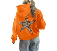 Eauptffy Sweat à capuche Femme Motif Étoile Y2K Léopard à Capuche T-shirt de Sport Guépard Rue avec capuche Sweat à capuche sportif confortable, O Orange, S