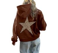 Eauptffy Sweat à capuche Femme Motif Étoile Y2K Léopard à Capuche T-shirt de Sport Guépard Rue avec capuche Sweat à capuche sportif confortable, O Marron., S