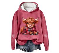 Eauptffy Sweat à capuche pour femme - Motif vache des Highlands - Col rond - Kawaii - Lettres imprimées - Pull à manches longues - Rembourré - Chaud - Pull d'hiver, O bleu., XL